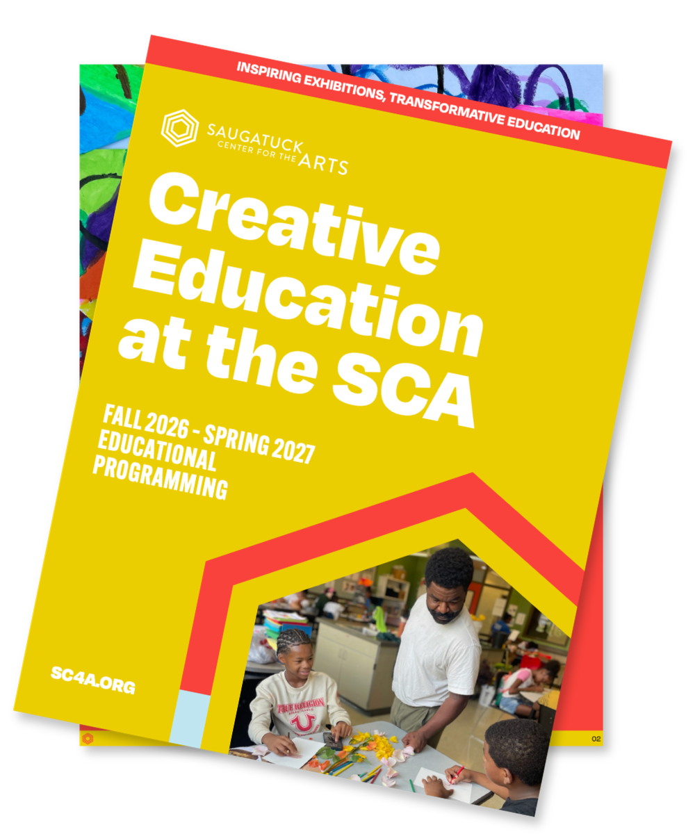 This is a preview file of the 2026-2027 SCA Programming Guide for educators. The document provides a comprehensive guide to all of the educational experiences, workshops, and classes provided by the Saugatuck Center for the Arts.